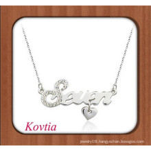 Personalized white gold plated initial letter pendant necklace
